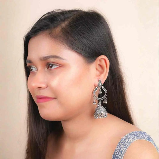 Intricate Oxidised Jhumka Drop Earrings