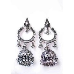 Intricate Oxidised Jhumka Drop Earrings