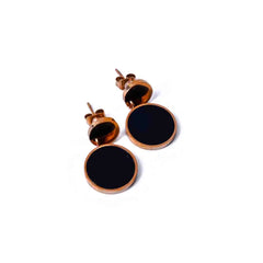 Rose Gold Black Disc Drop Earrings