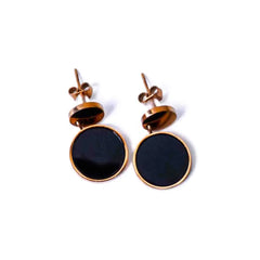 Rose Gold Black Disc Drop Earrings