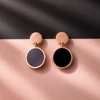 Rose Gold Black Disc Drop Earrings
