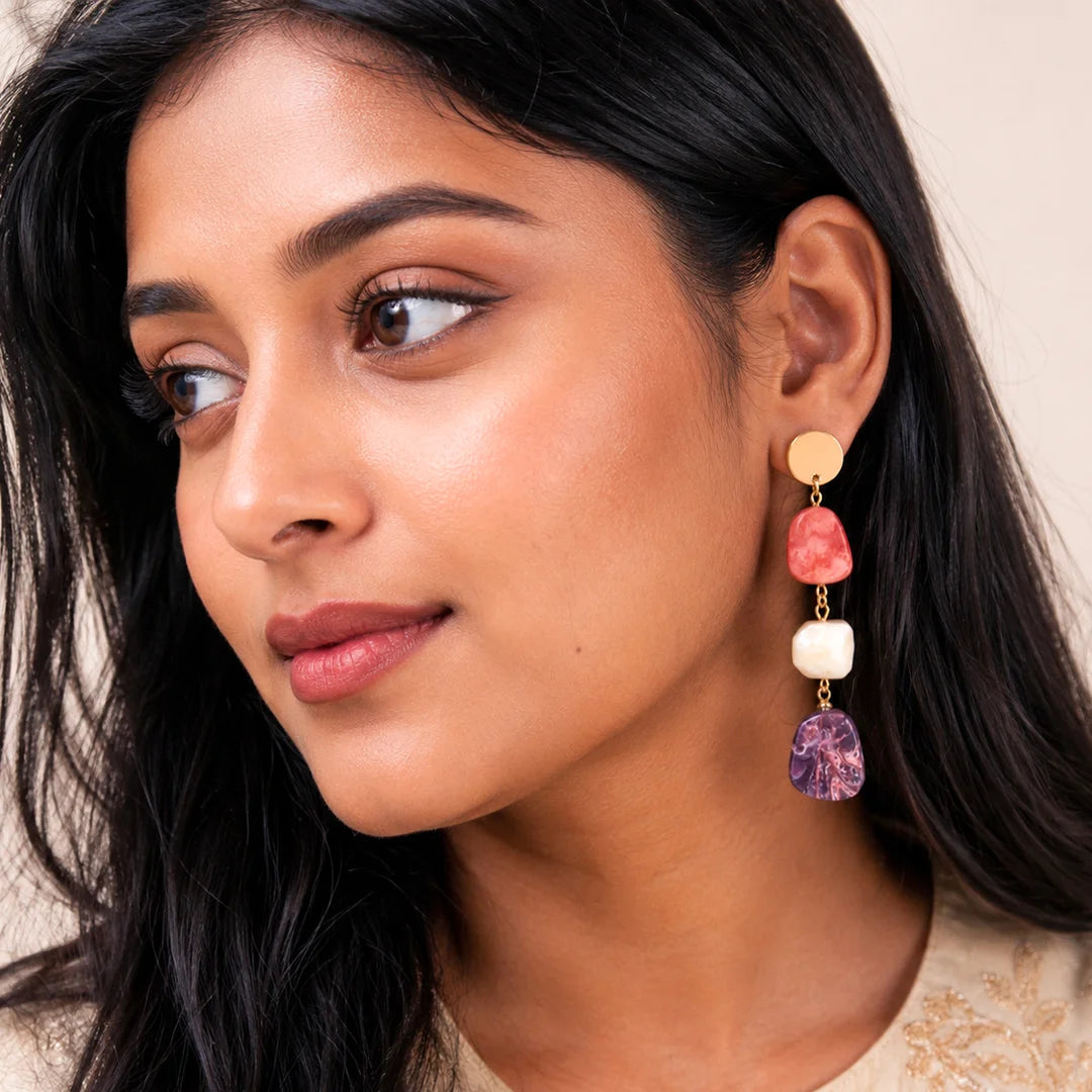 Marble Textured Resin Dangle Earrings