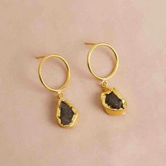 Raw Stone Circular Drop Earrings