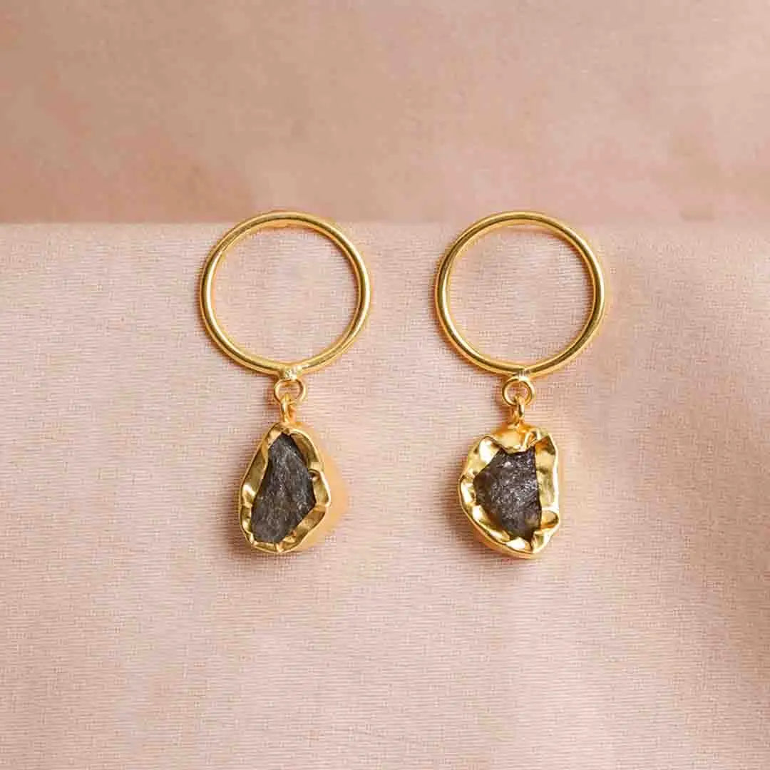 Raw Stone Circular Drop Earrings