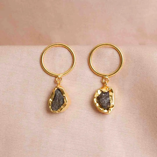 Raw Stone Circular Drop Earrings