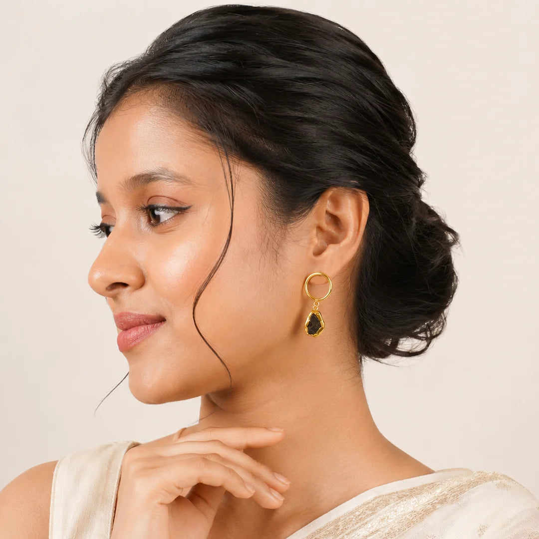 Raw Stone Circular Drop Earrings