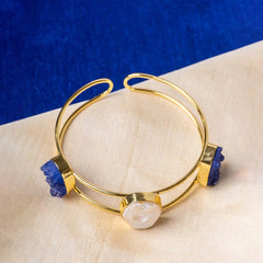 Golden Druzzy Stone And Pearl Bangle