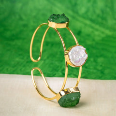 Golden Druzzy Stone And Pearl Bangle