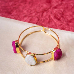 Golden Druzzy Stone And Pearl Bangle