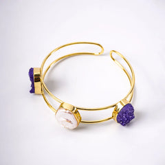 Golden Druzzy Stone And Pearl Bangle