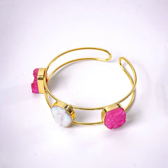 Golden Druzzy Stone And Pearl Bangle