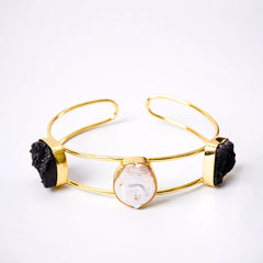 Golden Druzzy Stone And Pearl Bangle