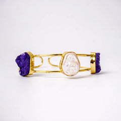 Golden Druzzy Stone And Pearl Bangle