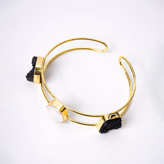 Golden Druzzy Stone And Pearl Bangle