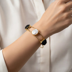 Golden Druzzy Stone And Pearl Bangle