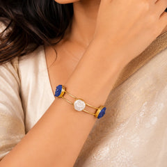 Golden Druzzy Stone And Pearl Bangle