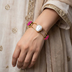 Golden Druzzy Stone And Pearl Bangle