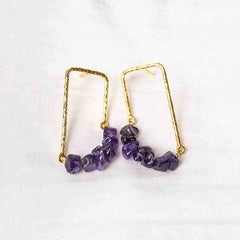 Textured Golden Stone Drop Earrings