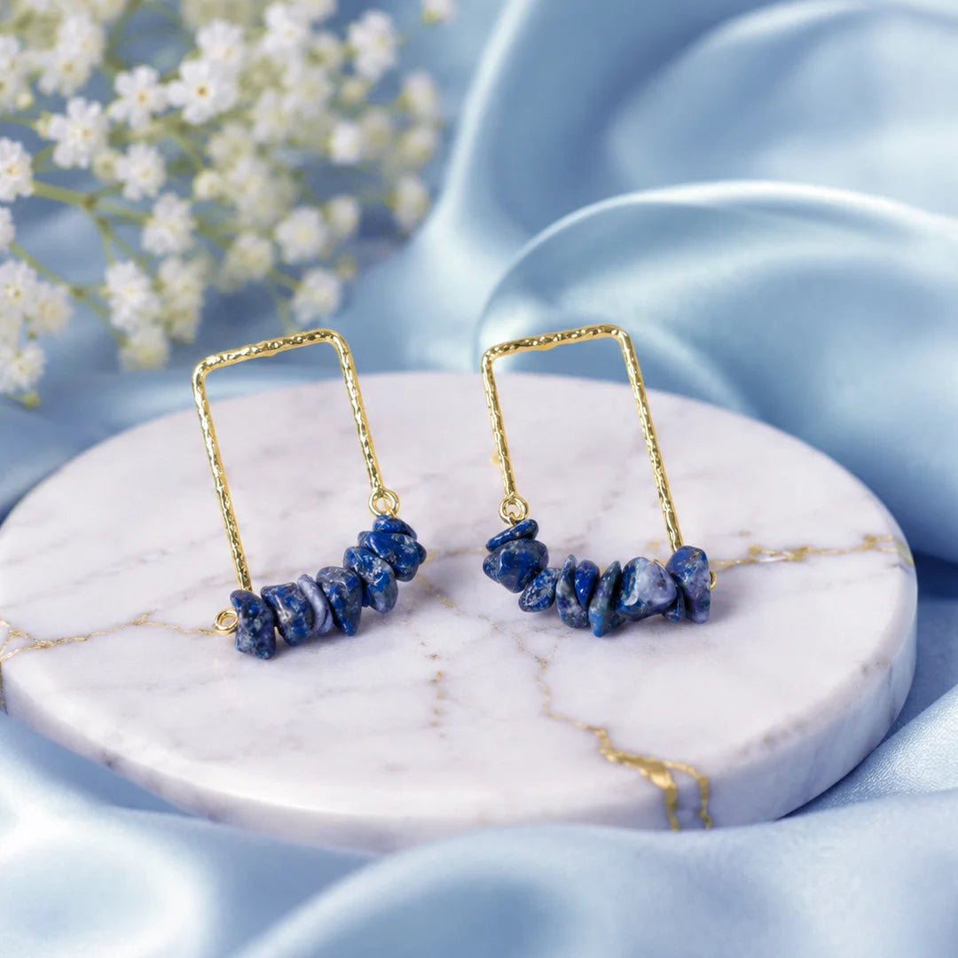 Textured Golden Stone Drop Earrings