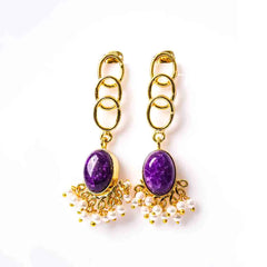 Golden Link Marble Stone Pearl Mogra Earrings