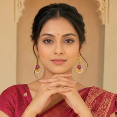 Golden Link Marble Stone Pearl Mogra Earrings