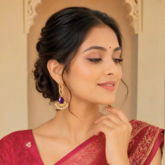 Golden Link Marble Stone Pearl Mogra Earrings
