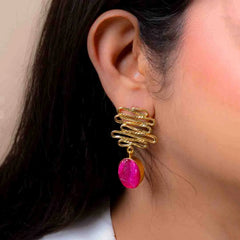 Textured Golden Druzzy Stone Drop Earrings