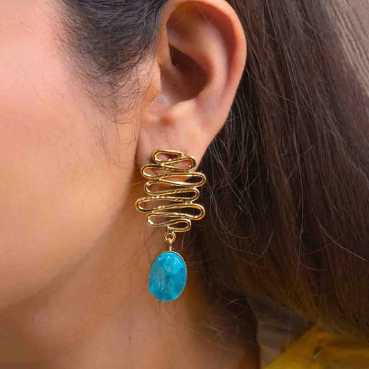 Textured Golden Druzzy Stone Drop Earrings