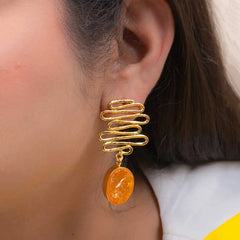 Textured Golden Druzzy Stone Drop Earrings