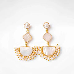 Traditional Geometric Natural Stone Pearl Mogra Earrings