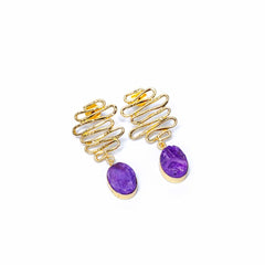 Textured Golden Druzzy Stone Drop Earrings