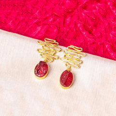 Textured Golden Druzzy Stone Drop Earrings