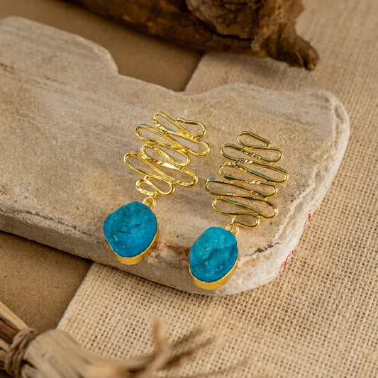 Textured Golden Druzzy Stone Drop Earrings