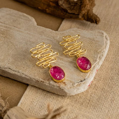 Textured Golden Druzzy Stone Drop Earrings