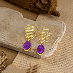 Textured Golden Druzzy Stone Drop Earrings
