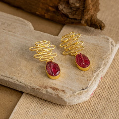 Textured Golden Druzzy Stone Drop Earrings