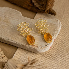 Textured Golden Druzzy Stone Drop Earrings
