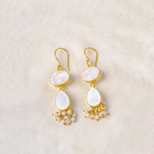 Traditional Golden White Stone Drop Earrings