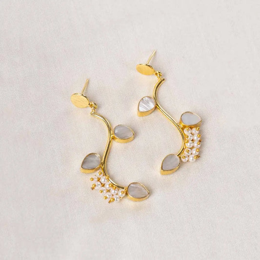 Traditional Gold Leaf Vine Stone Pearl Mogra Earrings