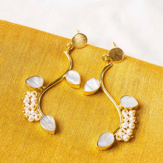 Traditional Gold Leaf Vine Stone Pearl Mogra Earrings