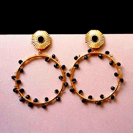 Golden Chic Beaded Round Drop Earrings