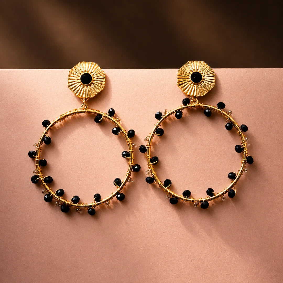 Golden Chic Beaded Round Drop Earrings