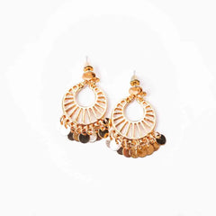 Silver Circular Coin Disc Drop Earrings