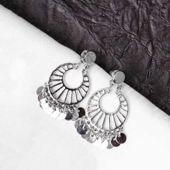 Silver Circular Coin Disc Drop Earrings