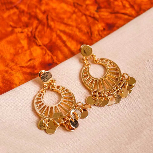 Silver Circular Coin Disc Drop Earrings