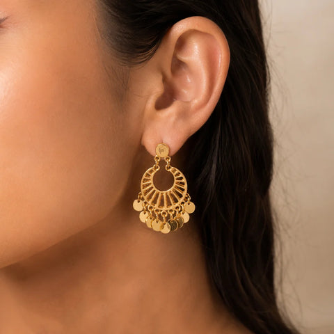 Antique Circular Coin Disc Drop Earrings