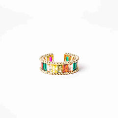Golden Rectangular Multicolour Gem Ring