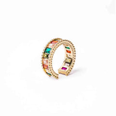 Golden Rectangular Multicolour Gem Ring