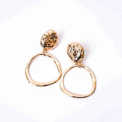 Golden Asymmetrical Circular Dangle Earrings