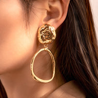 Golden Asymmetrical Circular Dangle Earrings